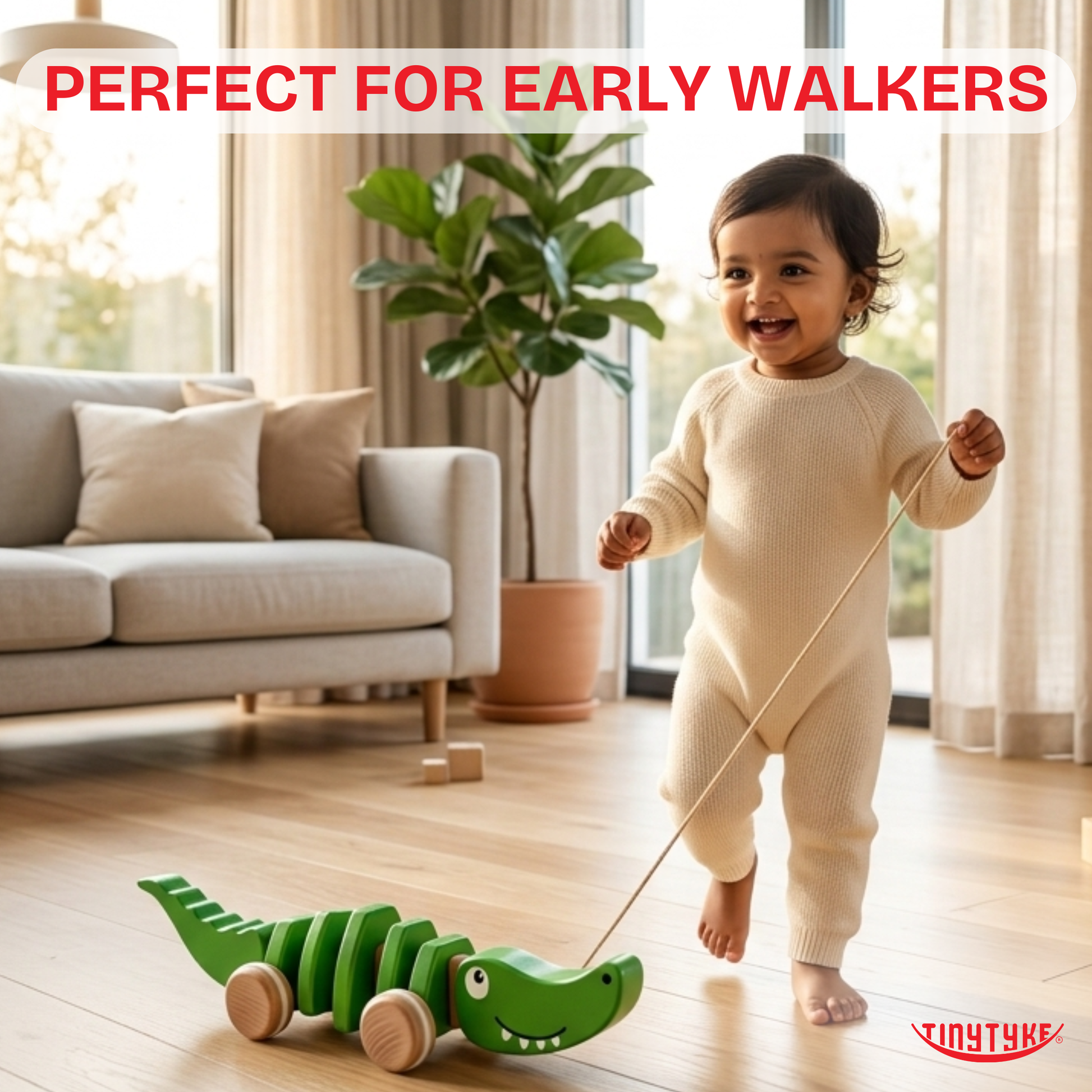 Wooden Pull-along Crocodile Toy ( 1-3 years)