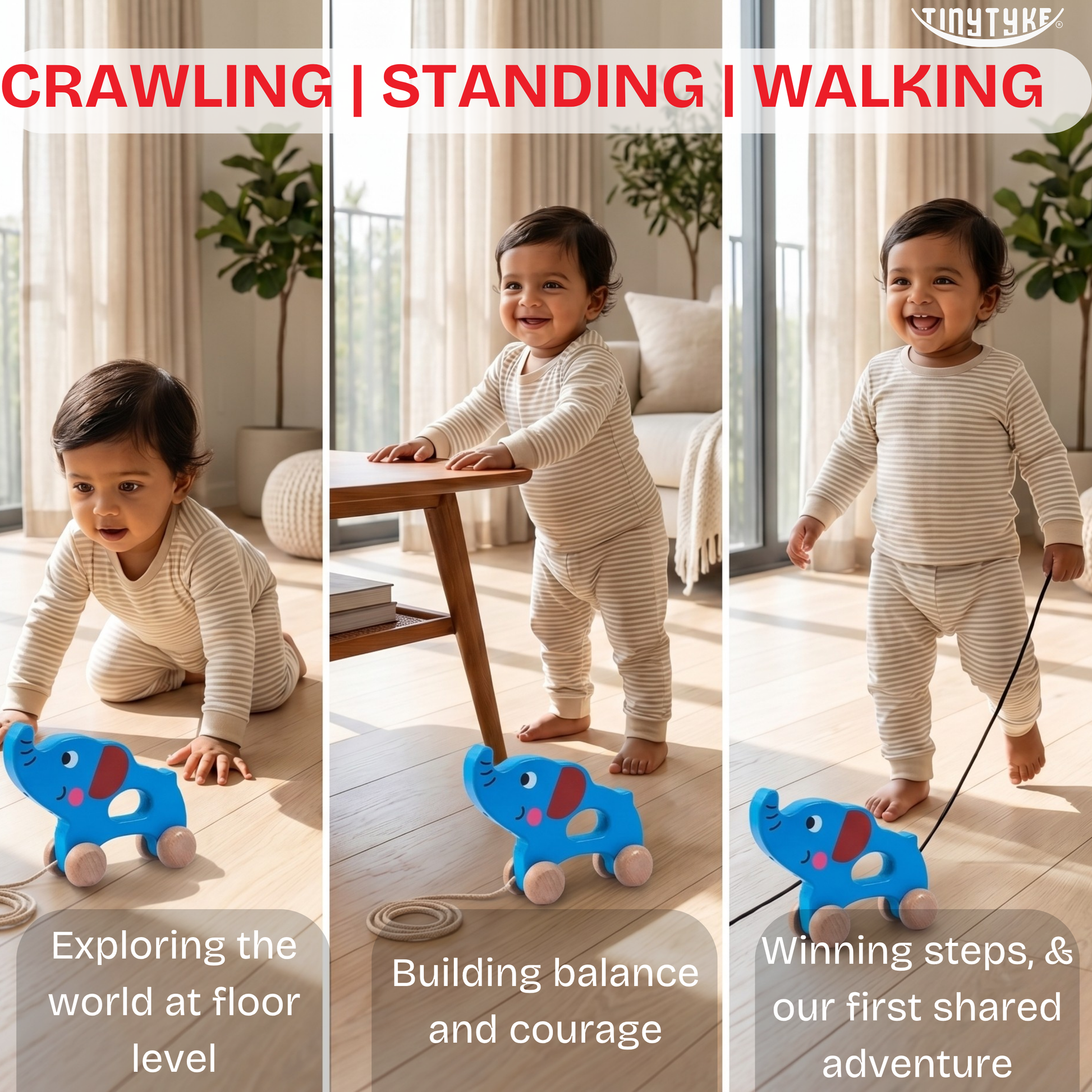 Wooden Pull-along Elephant Toy ( 1-3 years)