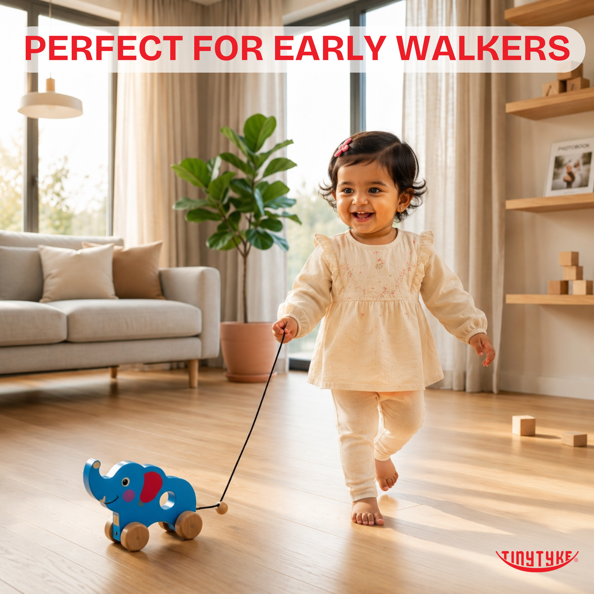 Wooden Pull-along Elephant Toy ( 1-3 years)