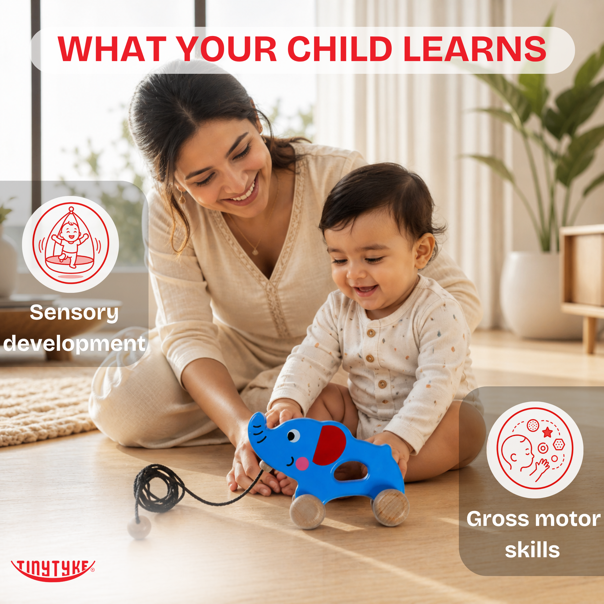 Wooden Pull-along Elephant Toy ( 1-3 years)