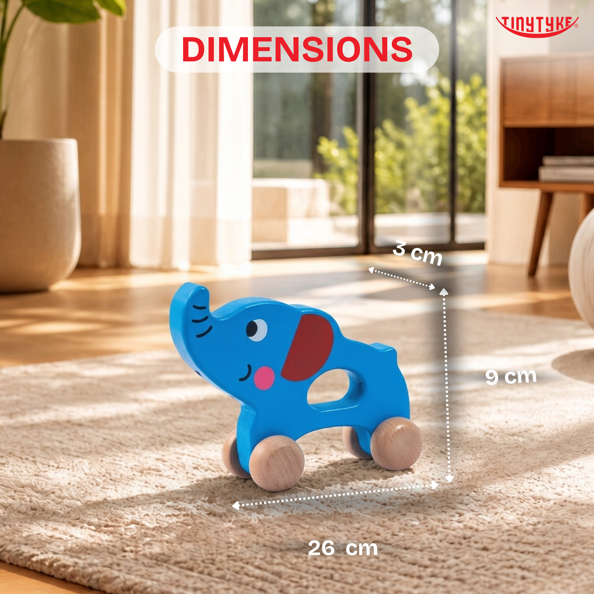 Wooden Pull-along Elephant Toy ( 1-3 years)