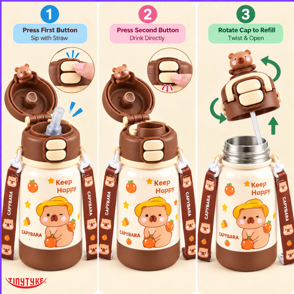 TinyTyke- Kids Vacuume Insulated Water Bottle with Straw