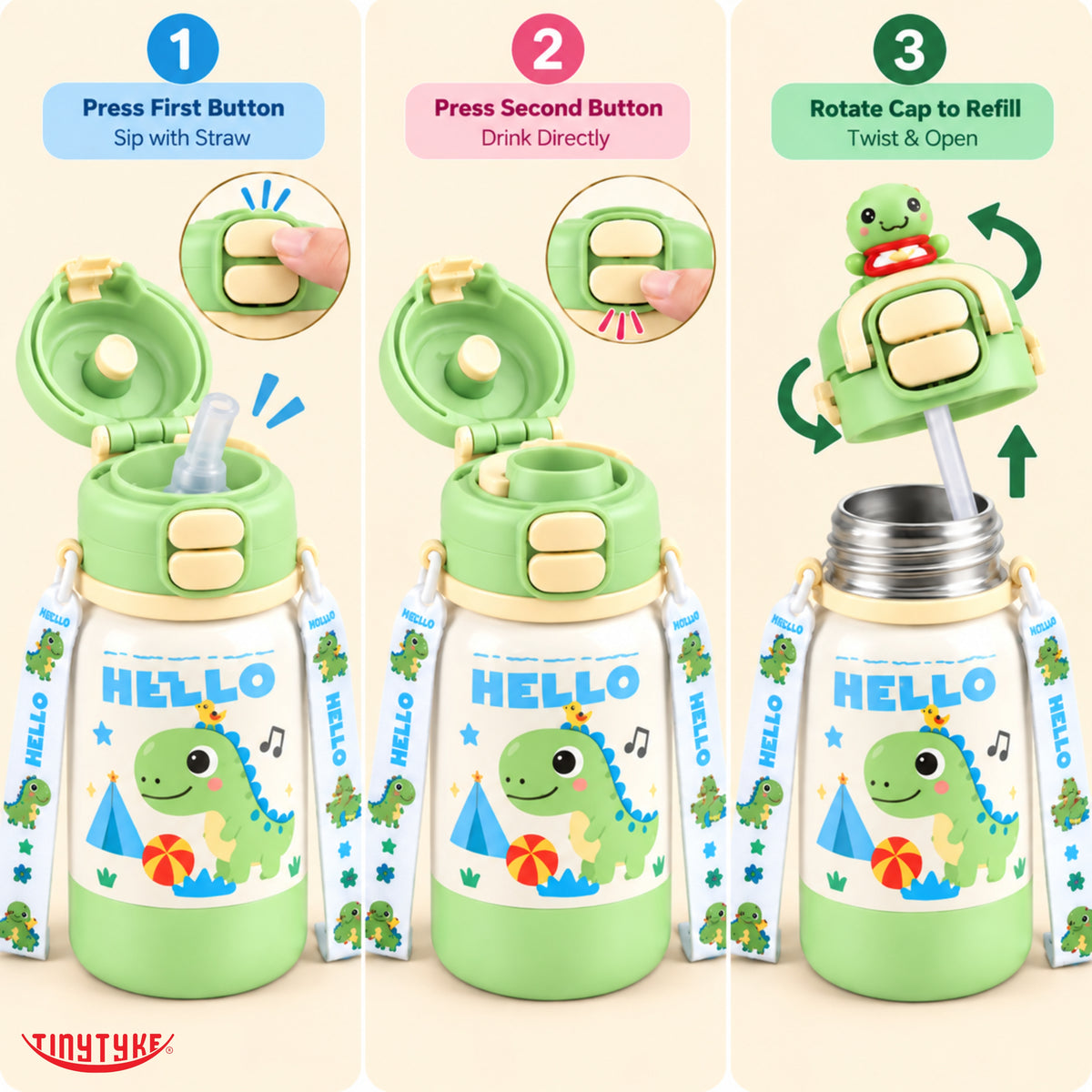 TinyTyke- Kids Vacuume Insulated Water Bottle with Straw