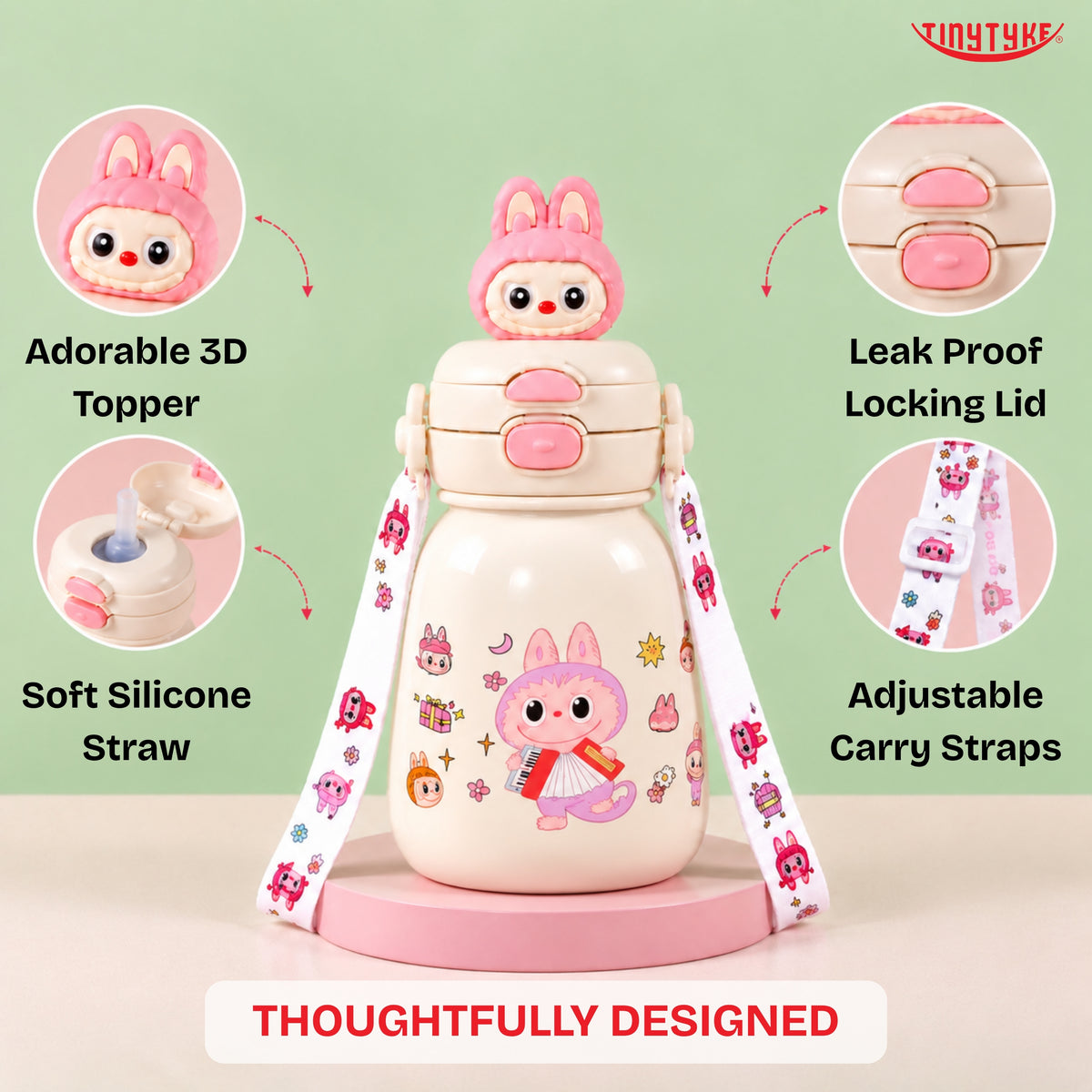 TinyTyke- Kids Water Bottle with Straw & Carry Strap | 1pc