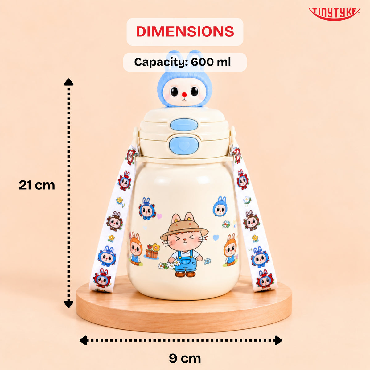 TinyTyke- Kids Water Bottle with Straw & Carry Strap | 1pc