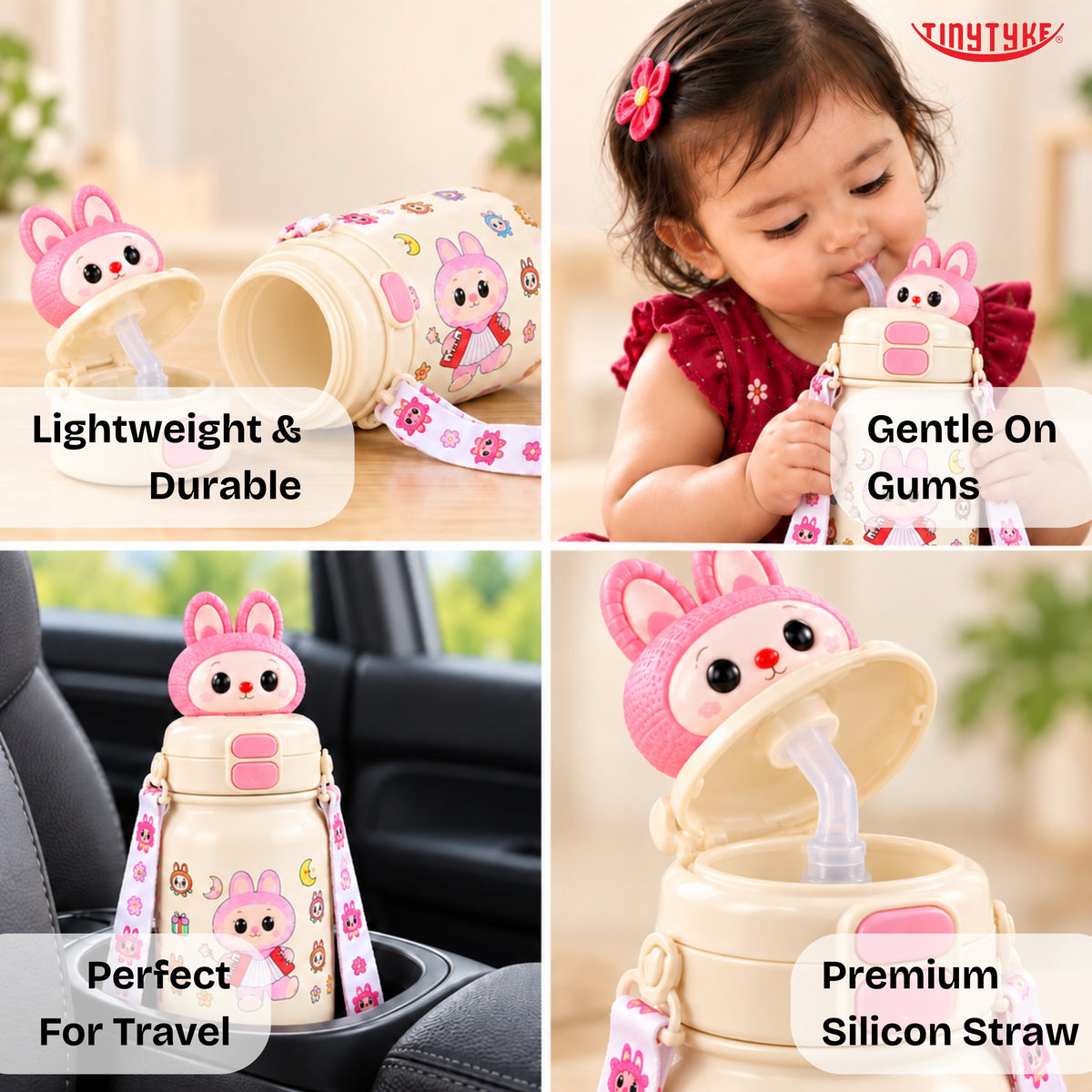 TinyTyke- Kids Water Bottle with Straw & Carry Strap | 1pc