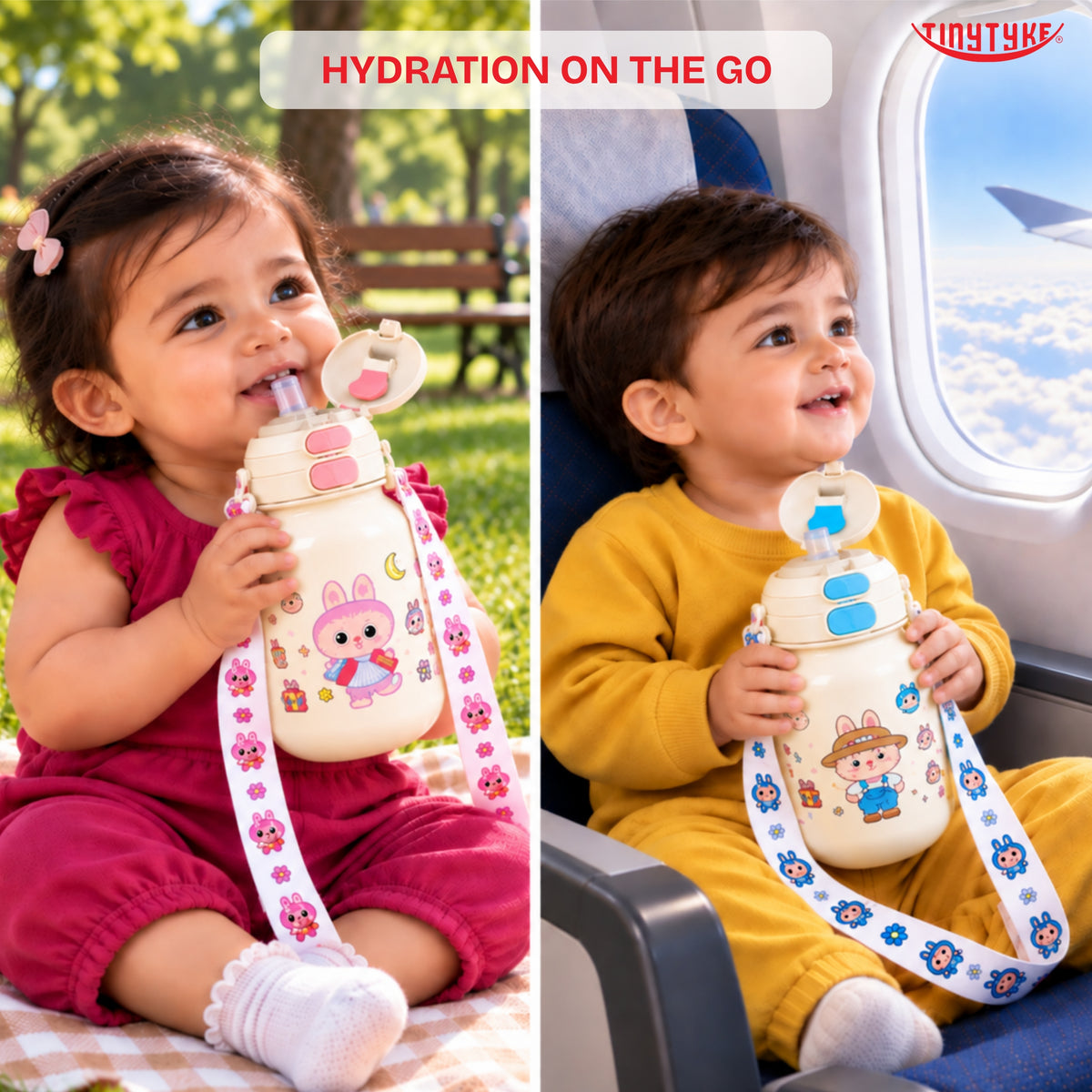 TinyTyke- Kids Water Bottle with Straw & Carry Strap | 1pc