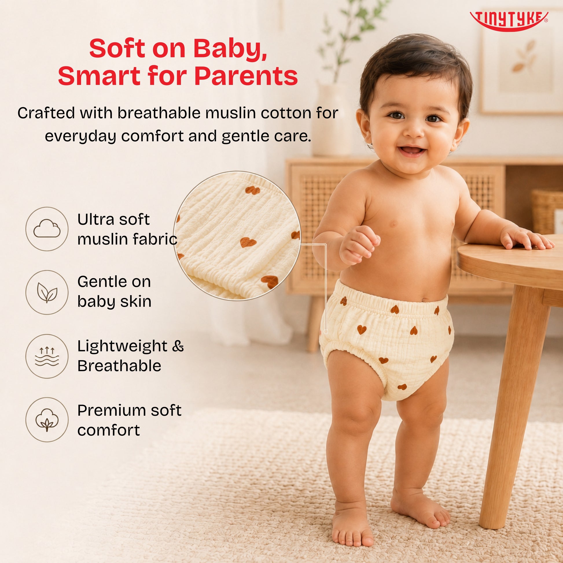 TinyTyke- Muslin Padded Training Nappies | Reusable & Washable