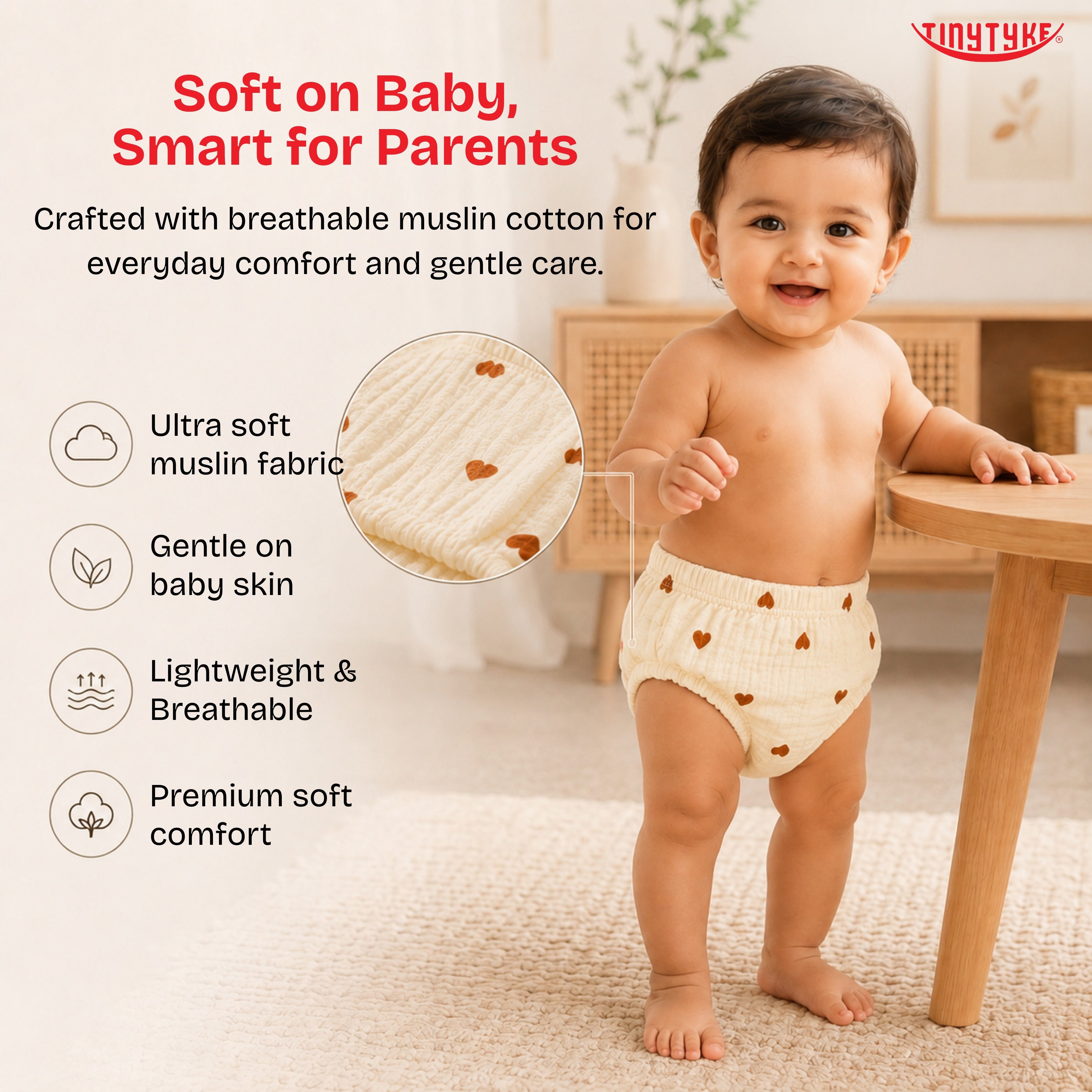 TinyTyke- Muslin Padded Training Nappies | Reusable & Washable