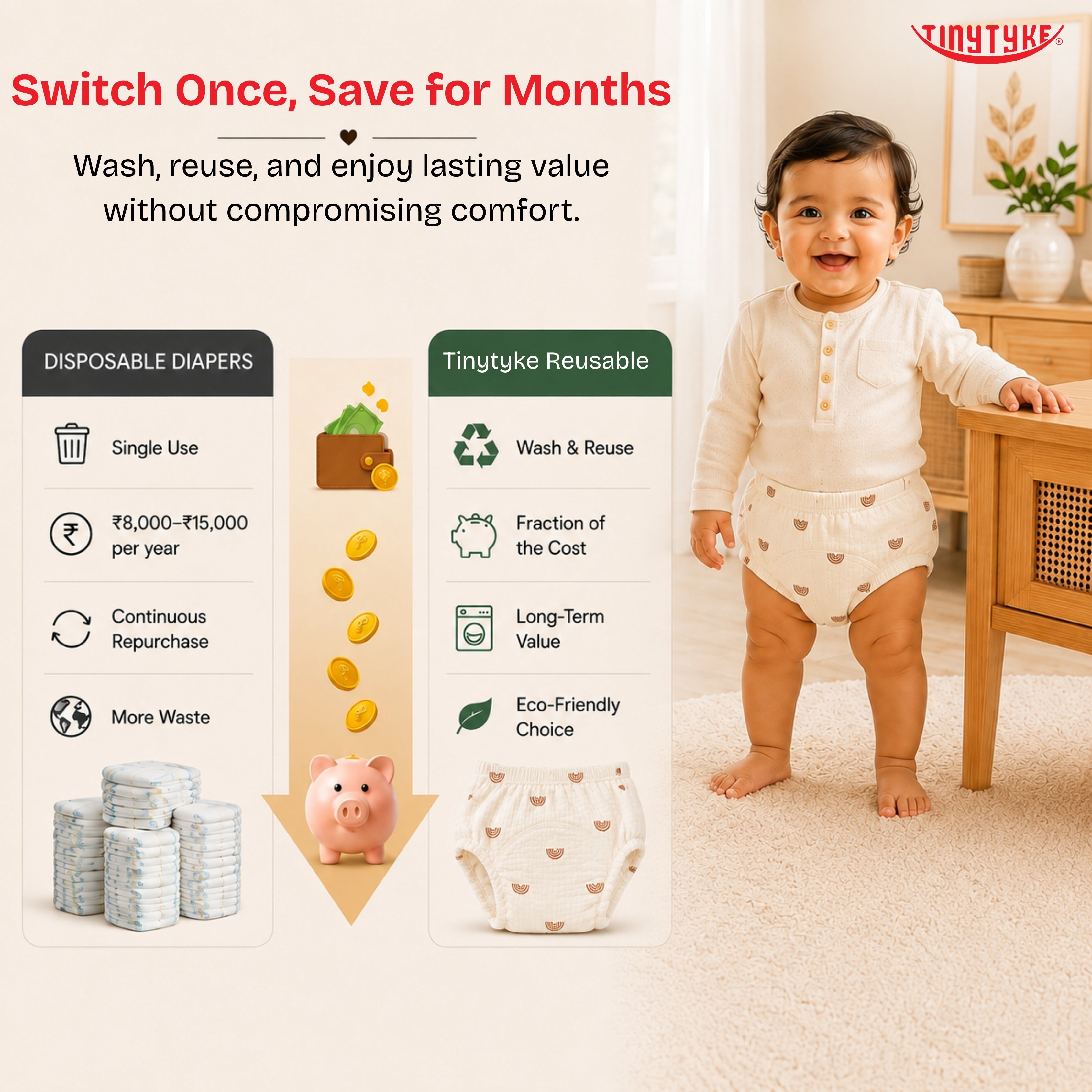 TinyTyke- Muslin Padded Training Nappies | Reusable & Washable