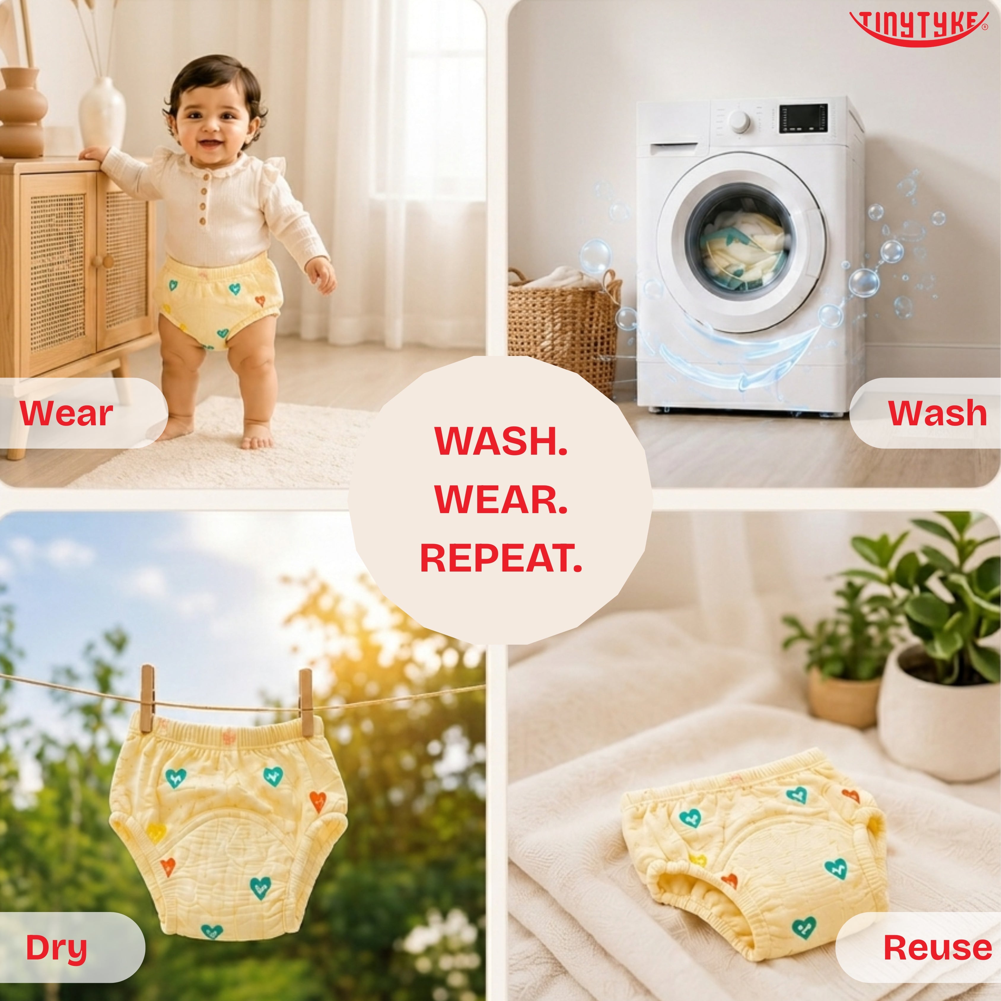 TinyTyke- Muslin Padded Training Nappies | Reusable & Washable
