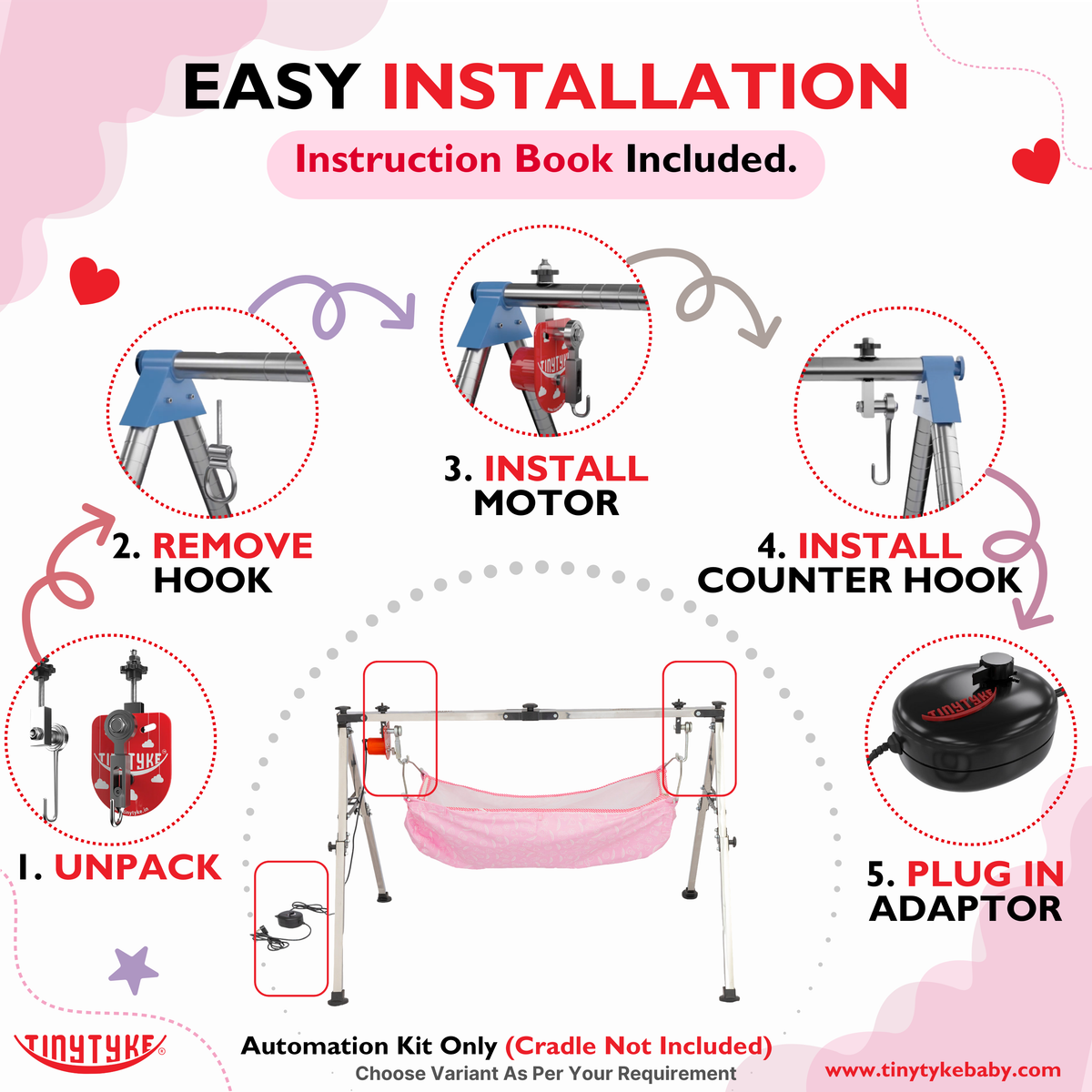 TinyTyke Cradle Kit Pink – 20kg Weight Capacity
