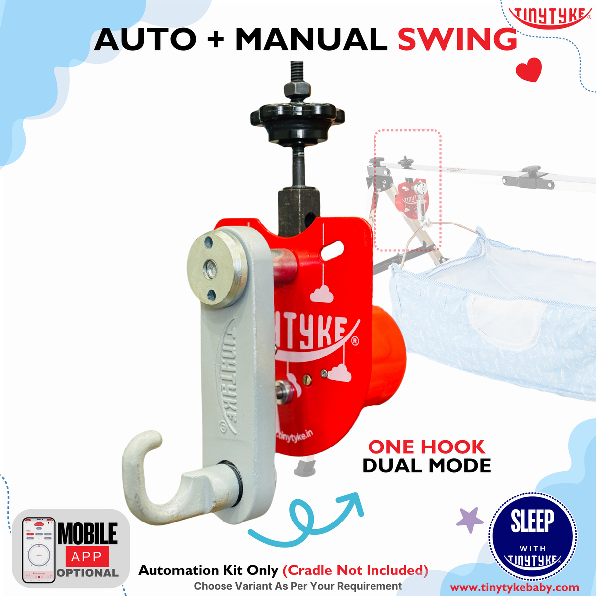 TinyTyke Baby Cradle Automation Kit- With Mobile App | Convert Manual Cradle to Automatic (Cradle Not Included)