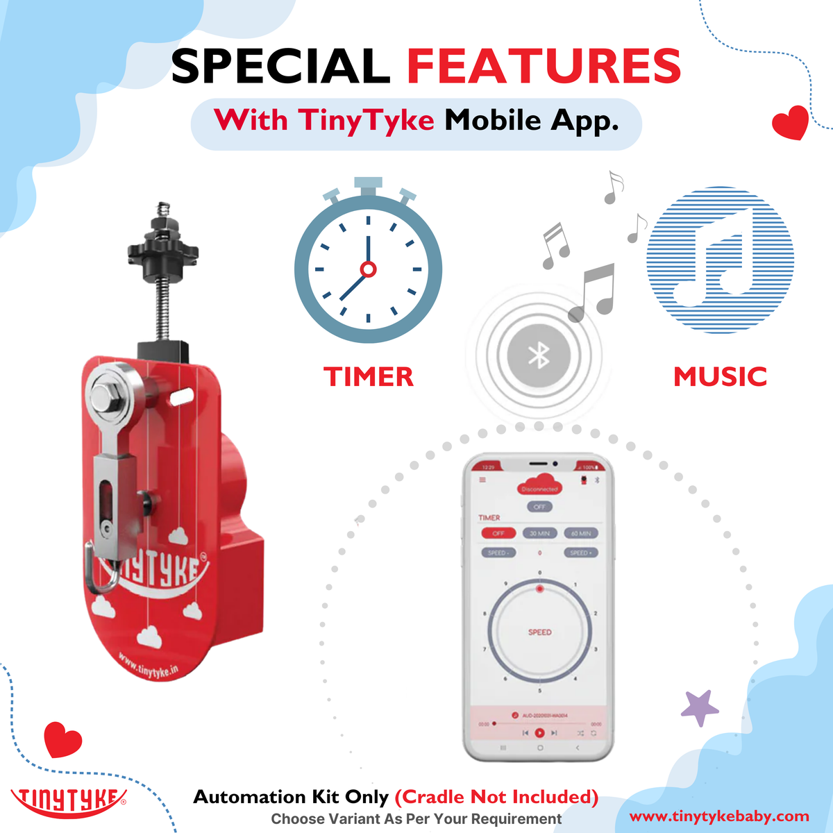TinyTyke Baby Cradle Automation Kit- With Mobile App | Convert Manual Cradle to Automatic (Cradle Not Included)