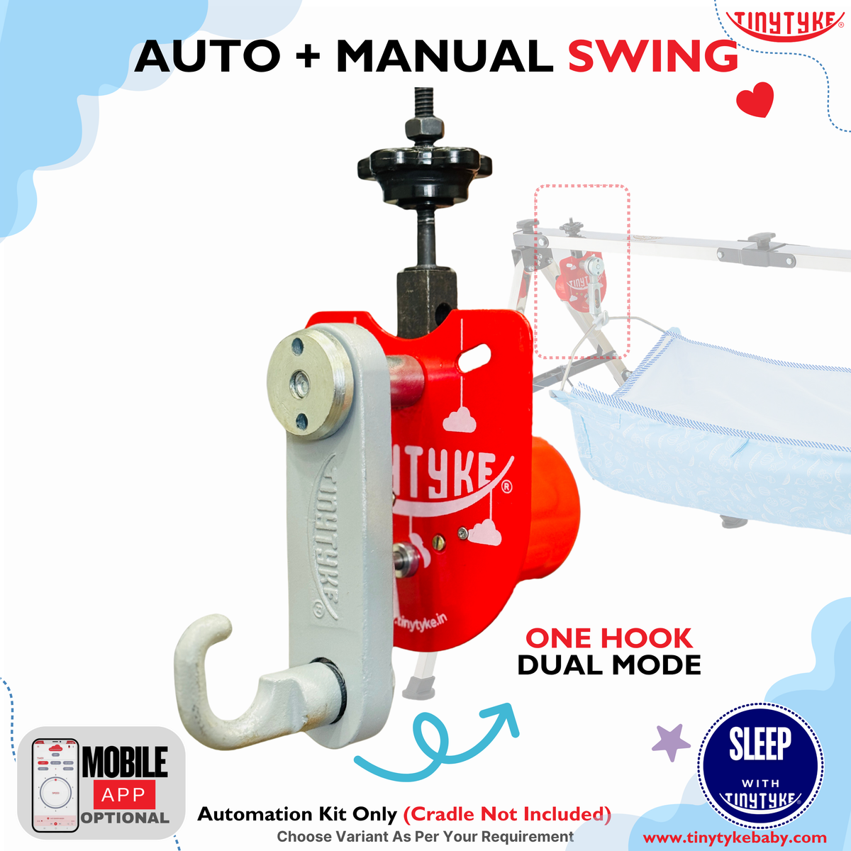 TinyTyke- Baby Cradle Automation Kit | Convert Manual Cradle to Automatic (Cradle Not Included)