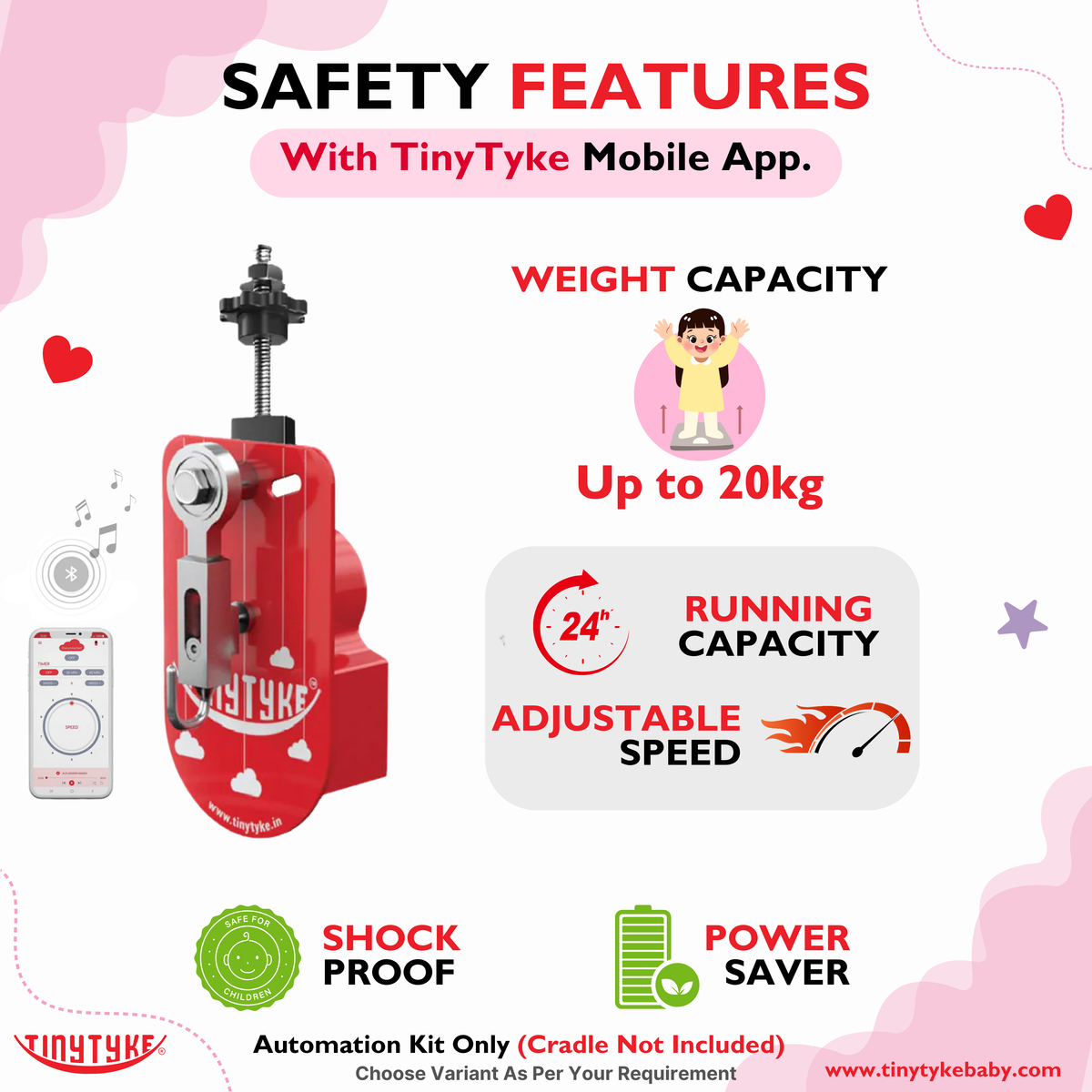 TinyTyke Baby Cradle Automation Kit- With Mobile App | Convert Manual Cradle to Automatic (Cradle Not Included)