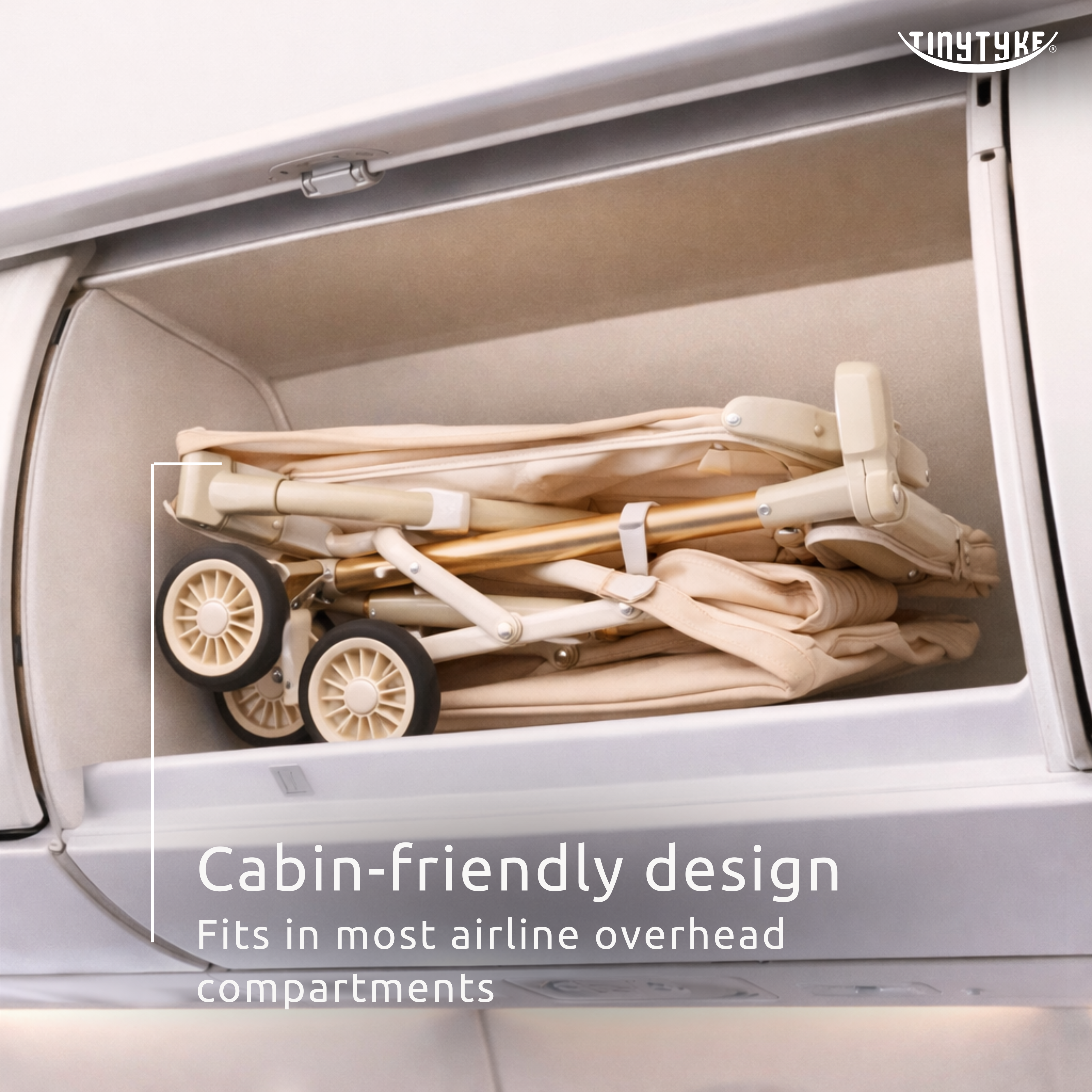 TinyTyke T3 airline cabin-approved stroller — beige, compact travel stroller ideal for domestic flights across India