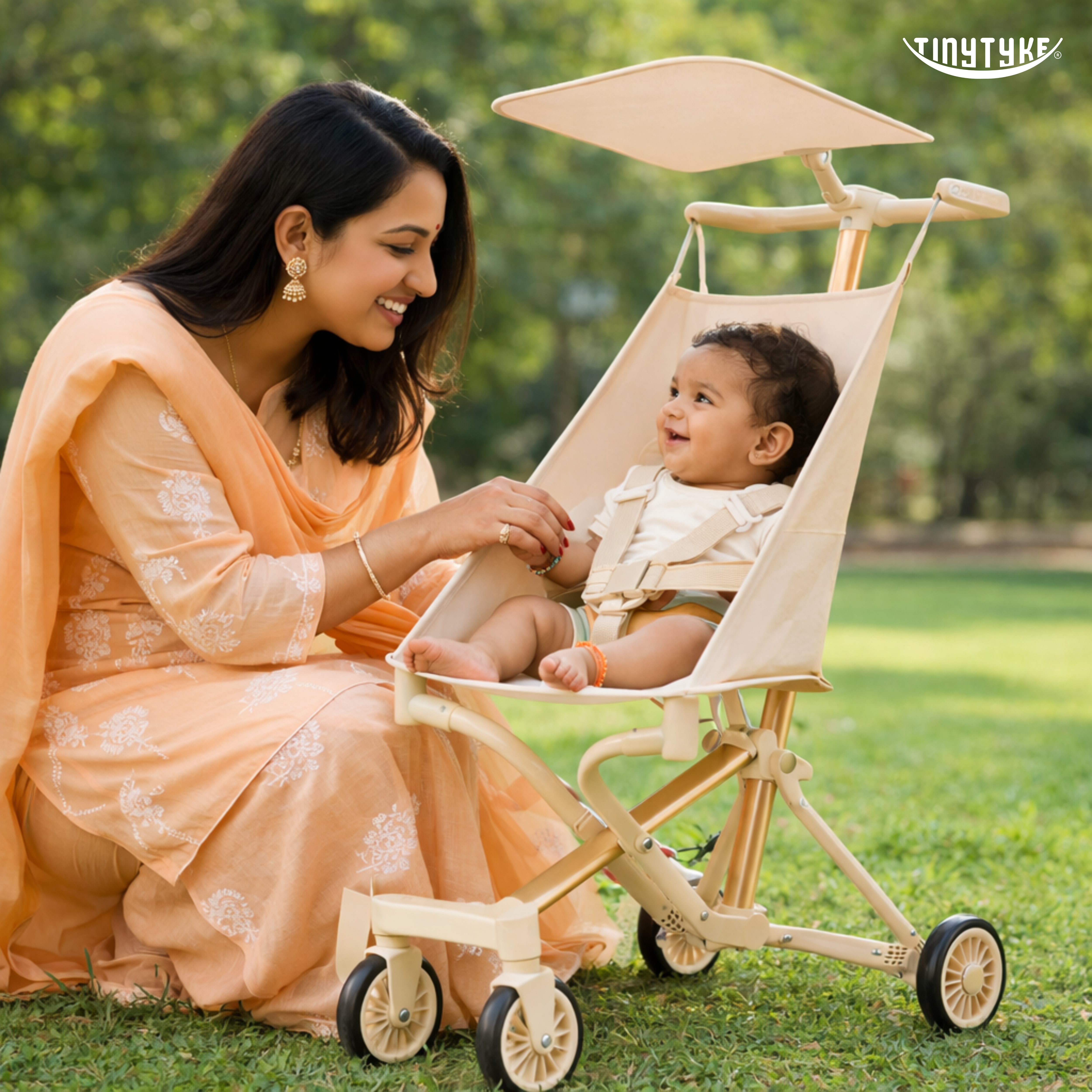 TinyTyke T3 everyday baby stroller in beige — 4.3 kg lightweight, for growing kids 6 to 40 months India