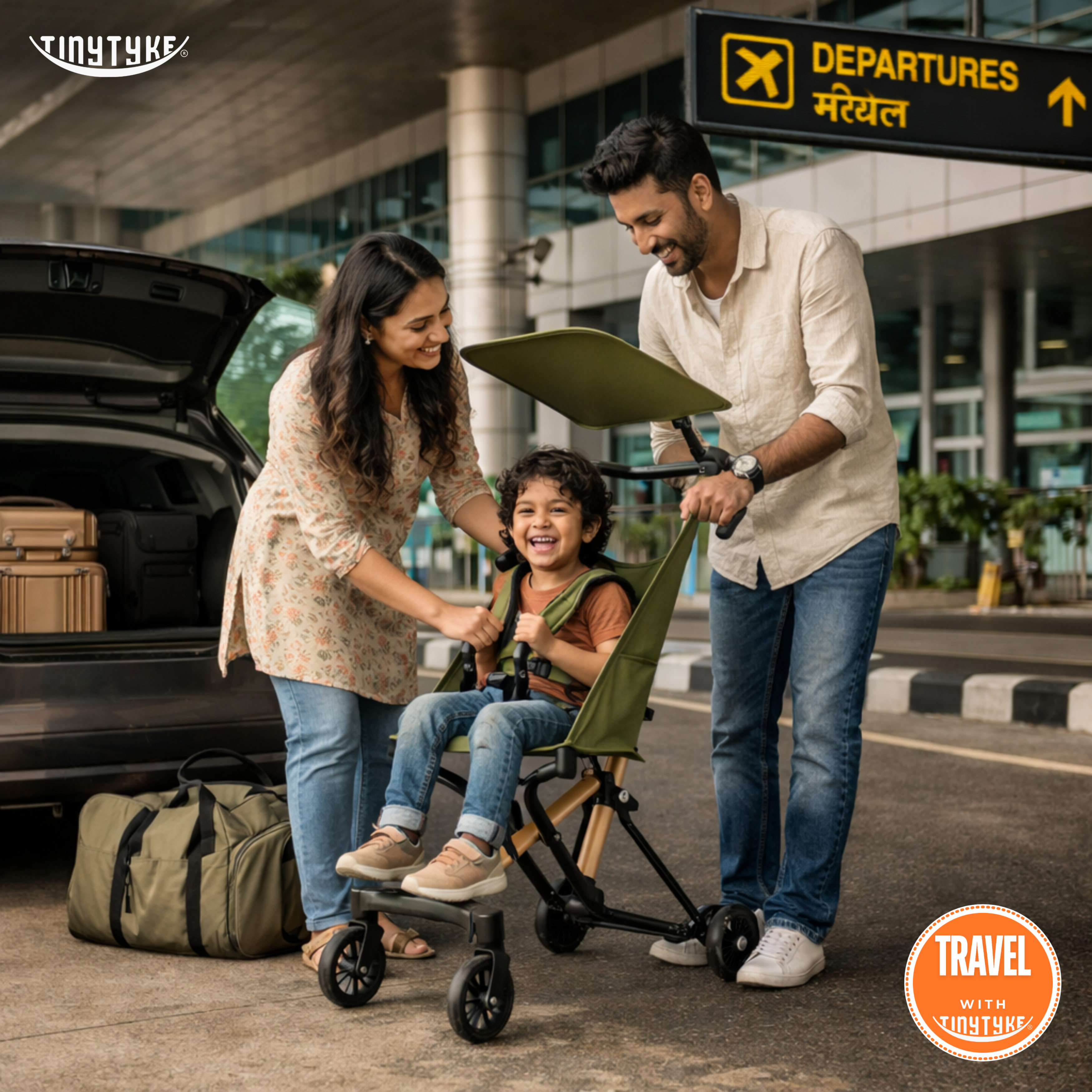 TinyTyke T3 baby stroller at airport travel friendly lightweight cabin size stroller for easy air travel