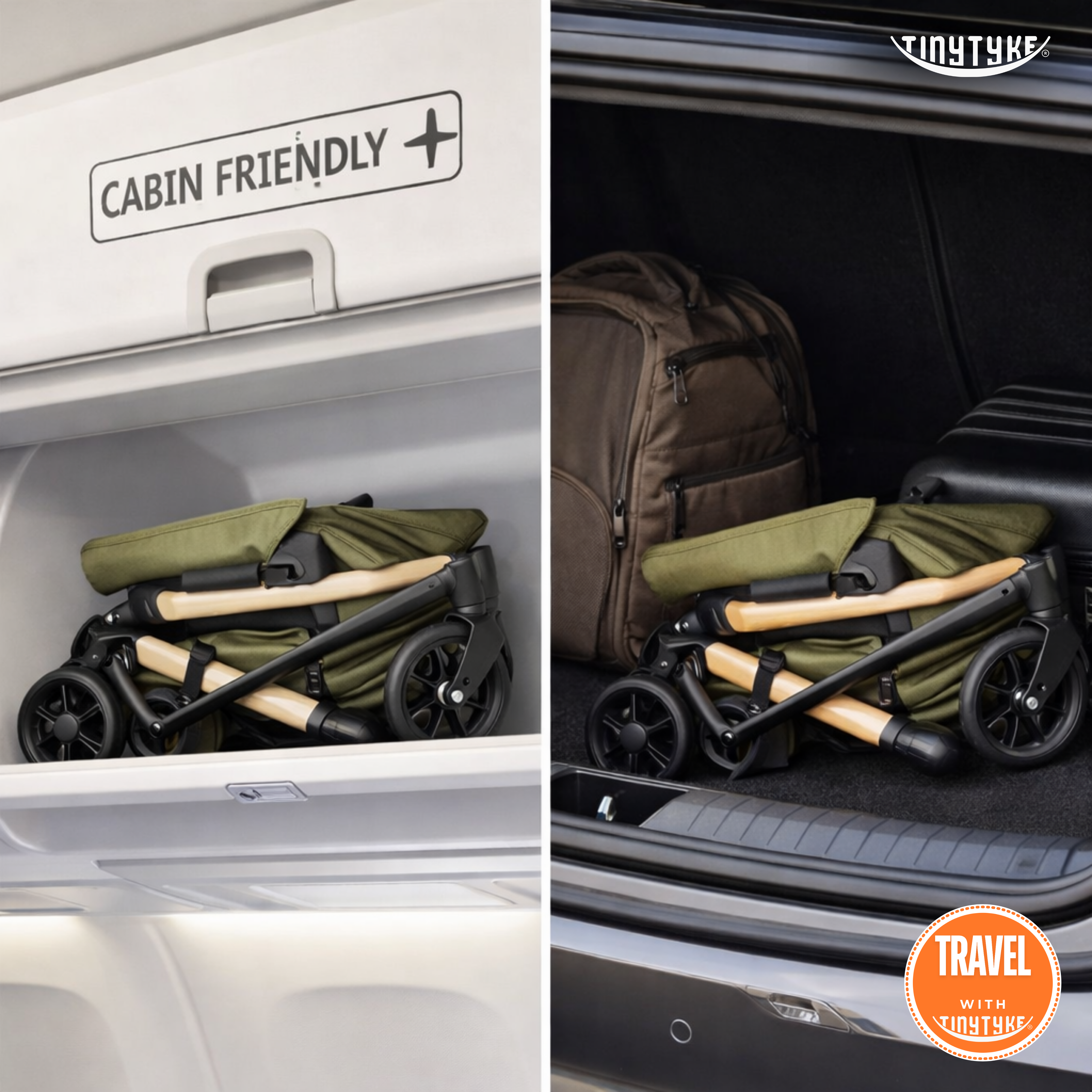 TinyTyke T3 stroller airline cabin and car boot friendly — lightweight foldable stroller easy to carry up stairs and into cabs