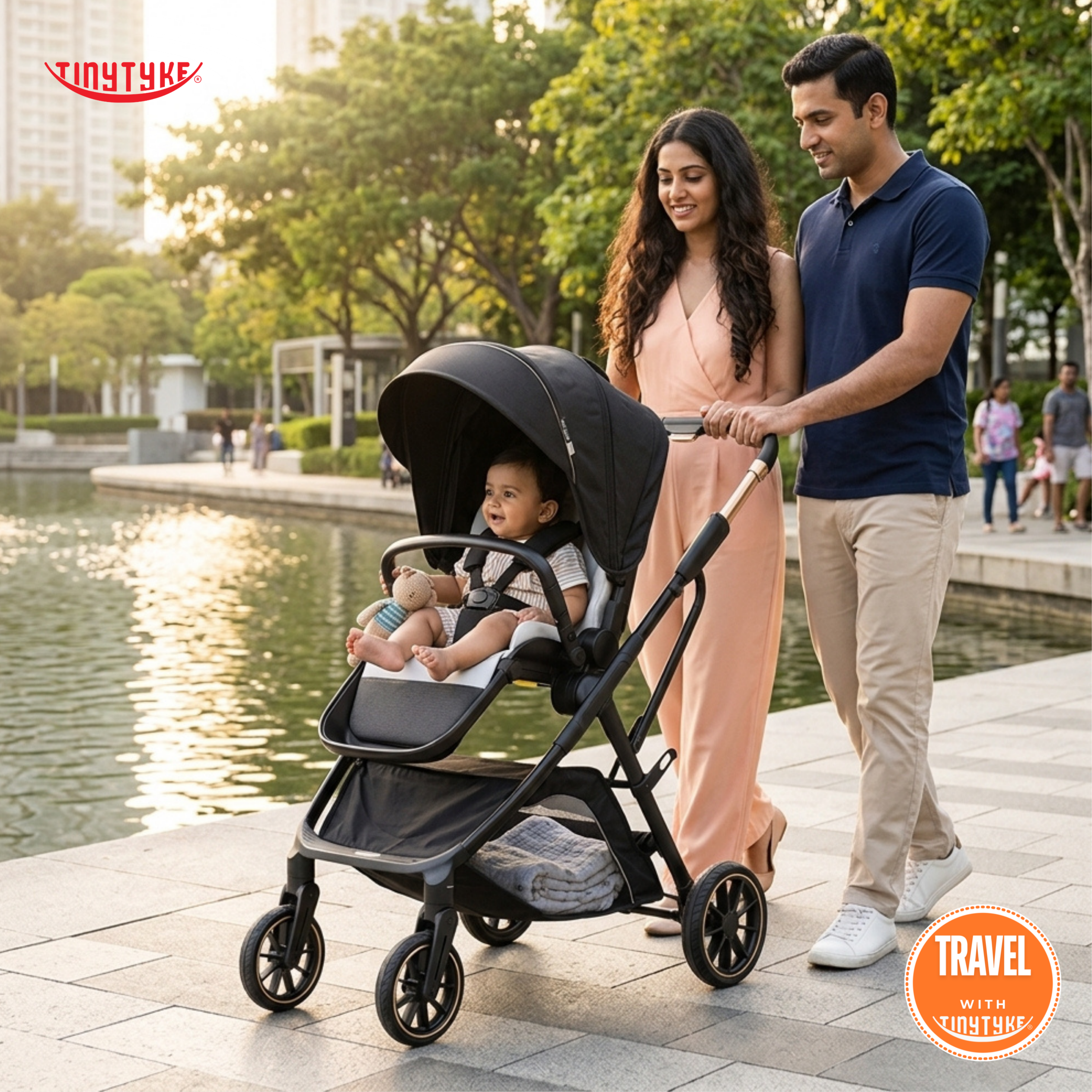 TinyTyke T7 MegaSpace travel system stroller in black — optional car seat, complete newborn to toddler pram India
