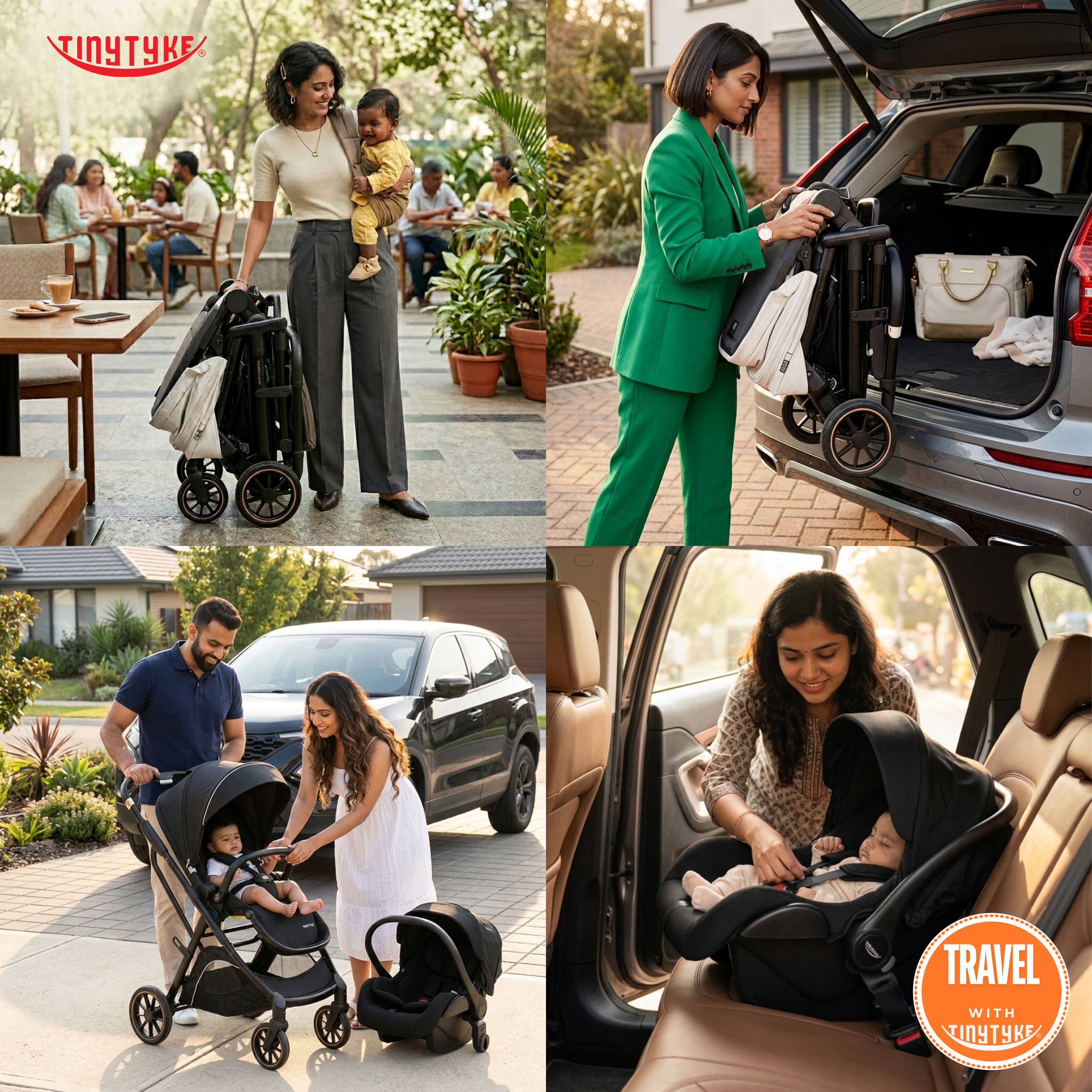 TinyTyke T7 stroller car-to-stroller one-click transfer — baby stays asleep during seamless transition from car ride to walk