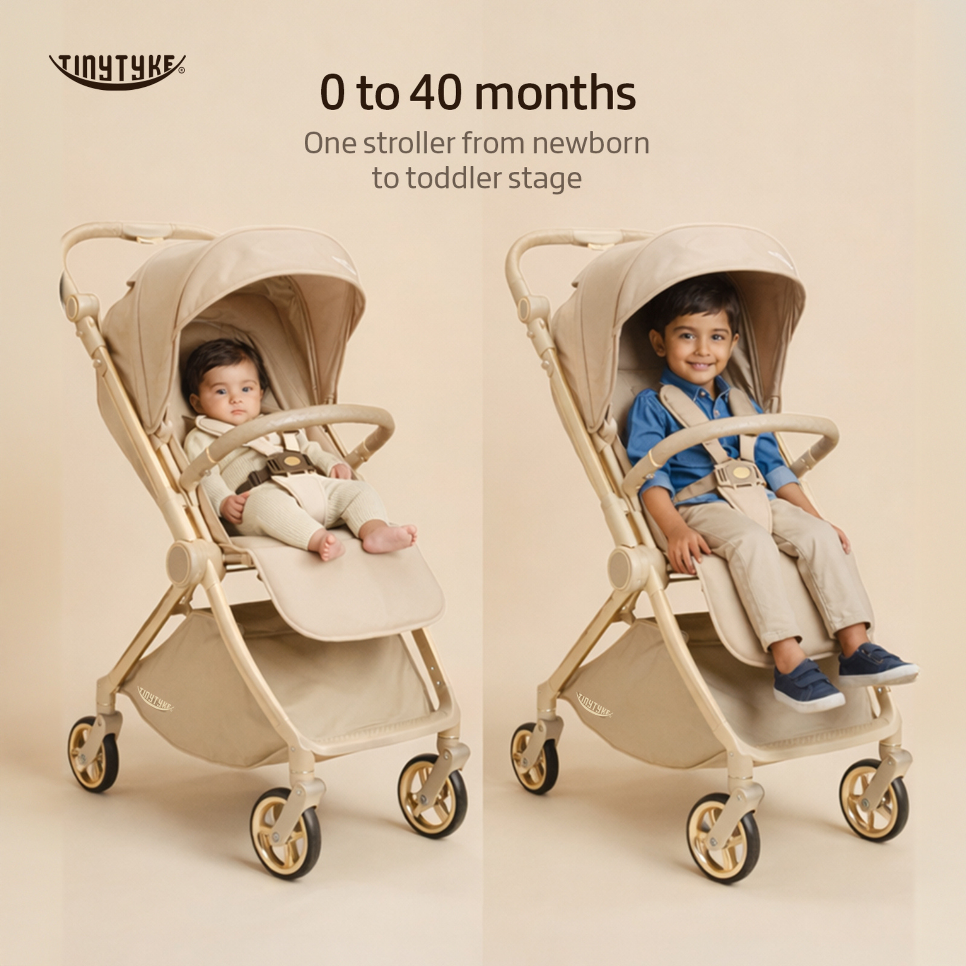 TinyTyke T9 Click & Go Stroller — Reversible Handle Baby Pram | 0-40 Months