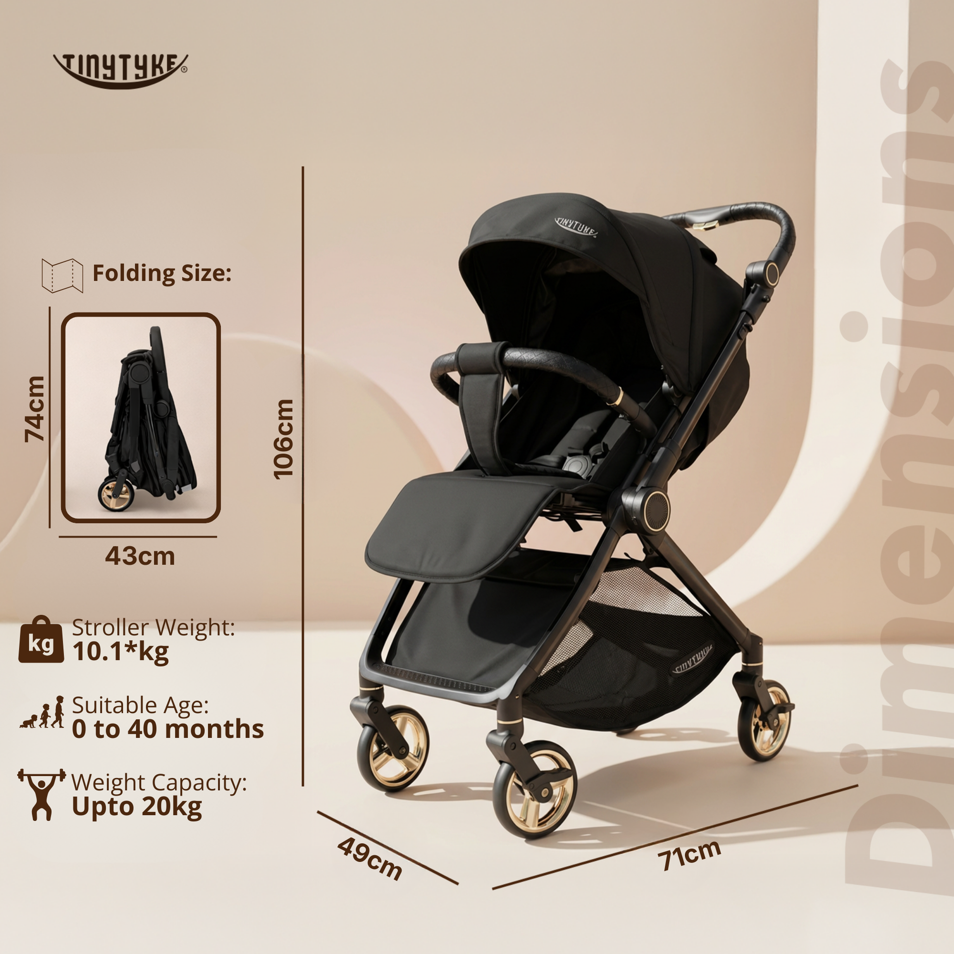 TinyTyke T9 Click & Go Stroller — Reversible Handle Baby Pram | 0-40 Months