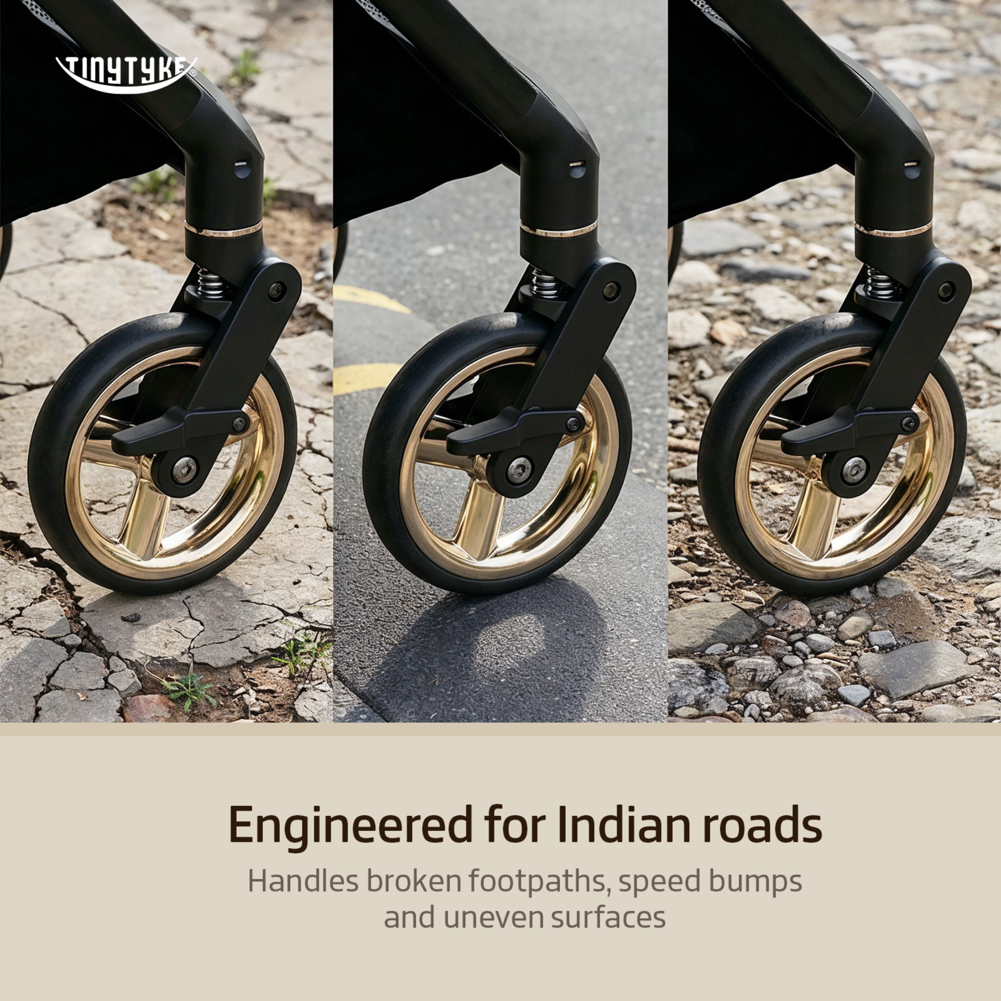 TinyTyke T9 stroller engineered for Indian roads black, for smoothly over uneven roads and ramps